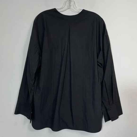 CO Collections V-Neck Blouse in Cotton Blend Poplin Black S Luxury Minimalist